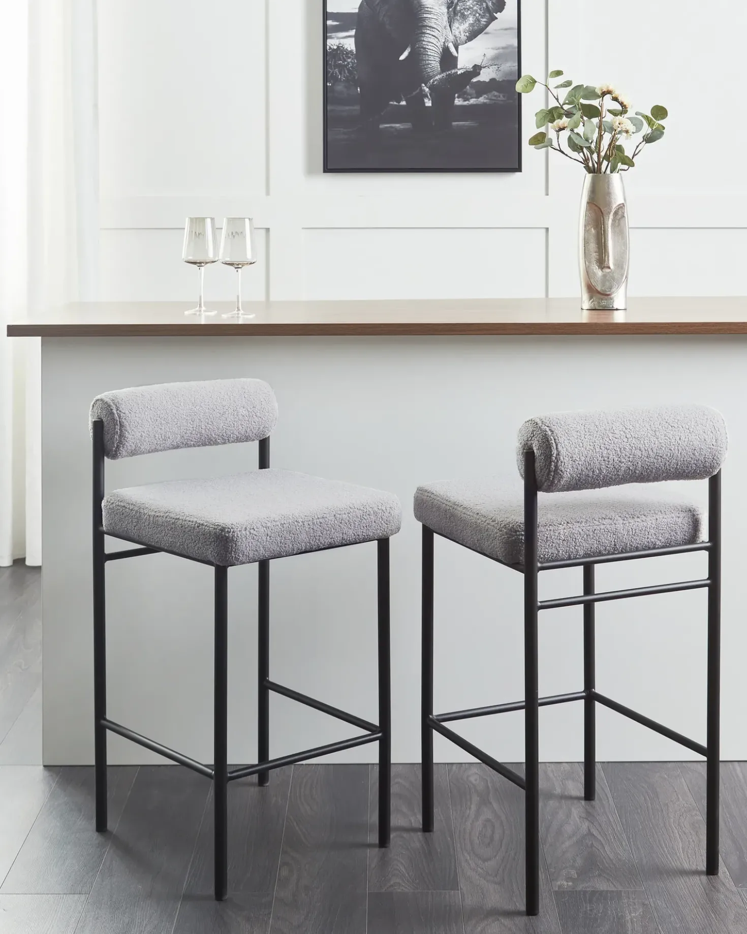 Set di 2 sedie alte AMAYA Bouclé Grigio