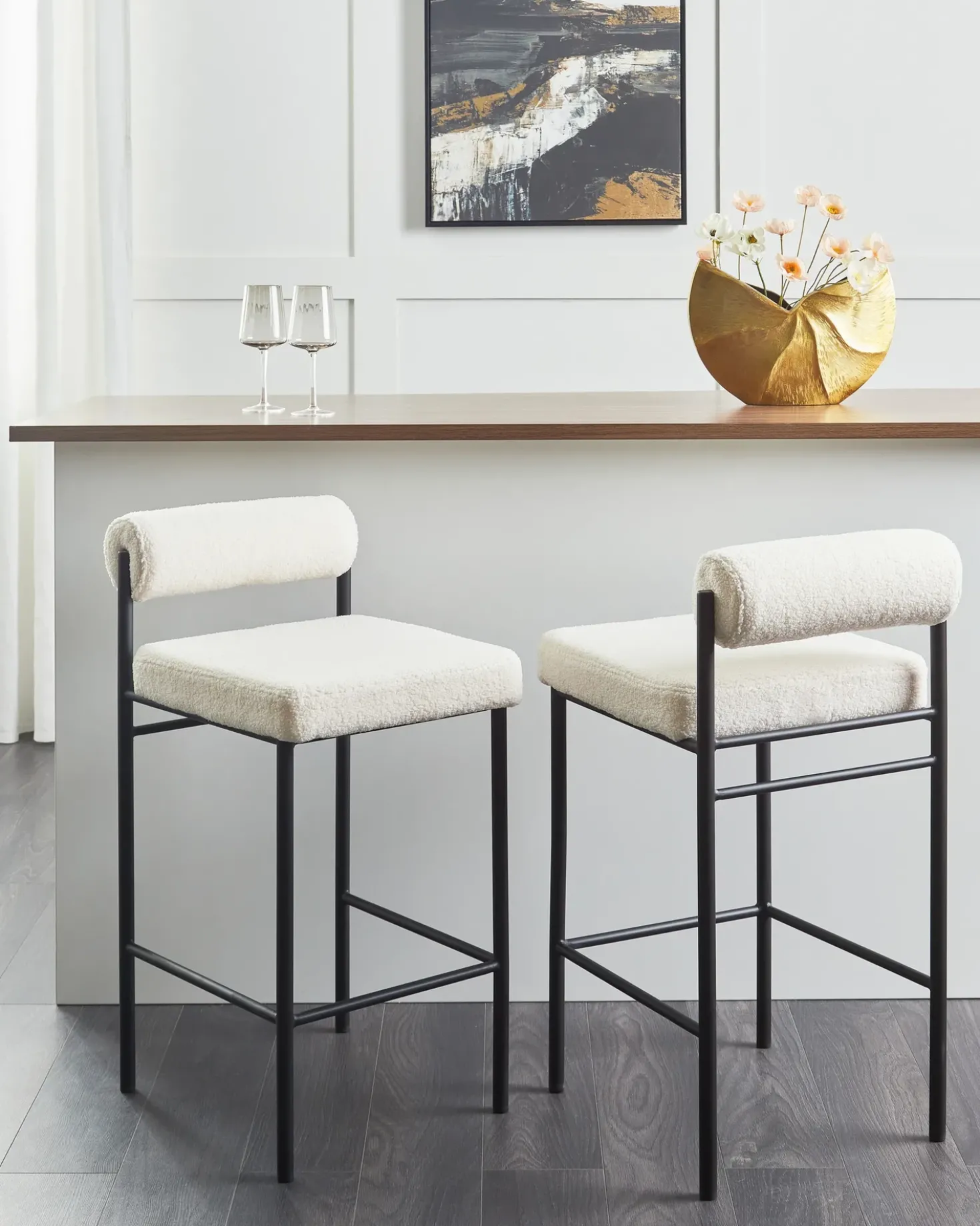 Set di 2 sedie alte AMAYA Bouclé Bianco sporco