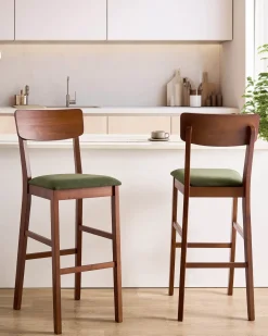 Set di 2 sedie alte AMBLER Legno Marrone scuro/Verde
