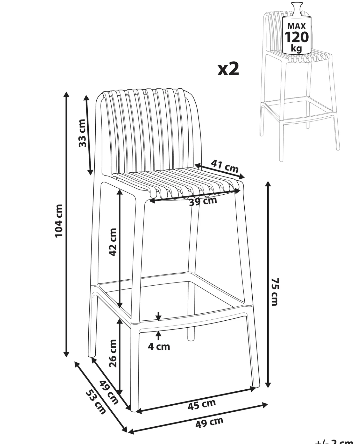 Set di 2 sedie alte ARICCIA 2 in 1 Materiale sintetico Rosso chiaro