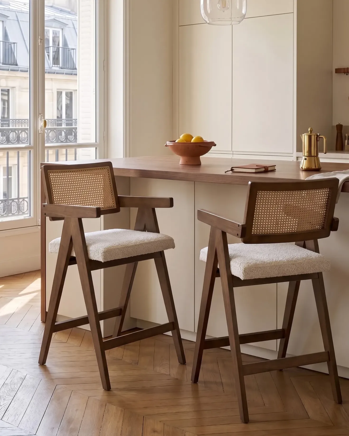 Set di 2 sedie alte AVA Legno Marrone/Beige chiaro