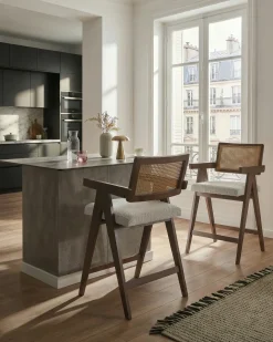Set di 2 sedie alte AVA Legno Marrone/Beige chiaro