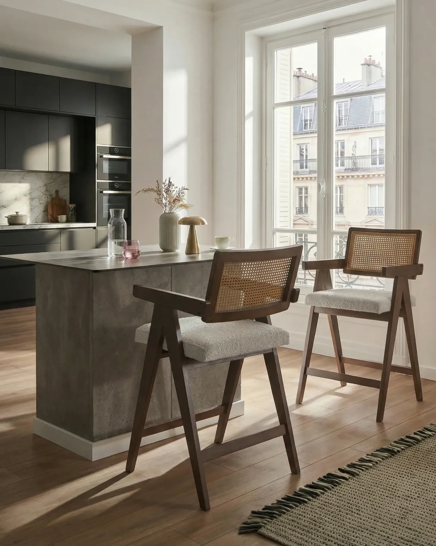 Set di 2 sedie alte AVA Legno Marrone/Beige chiaro
