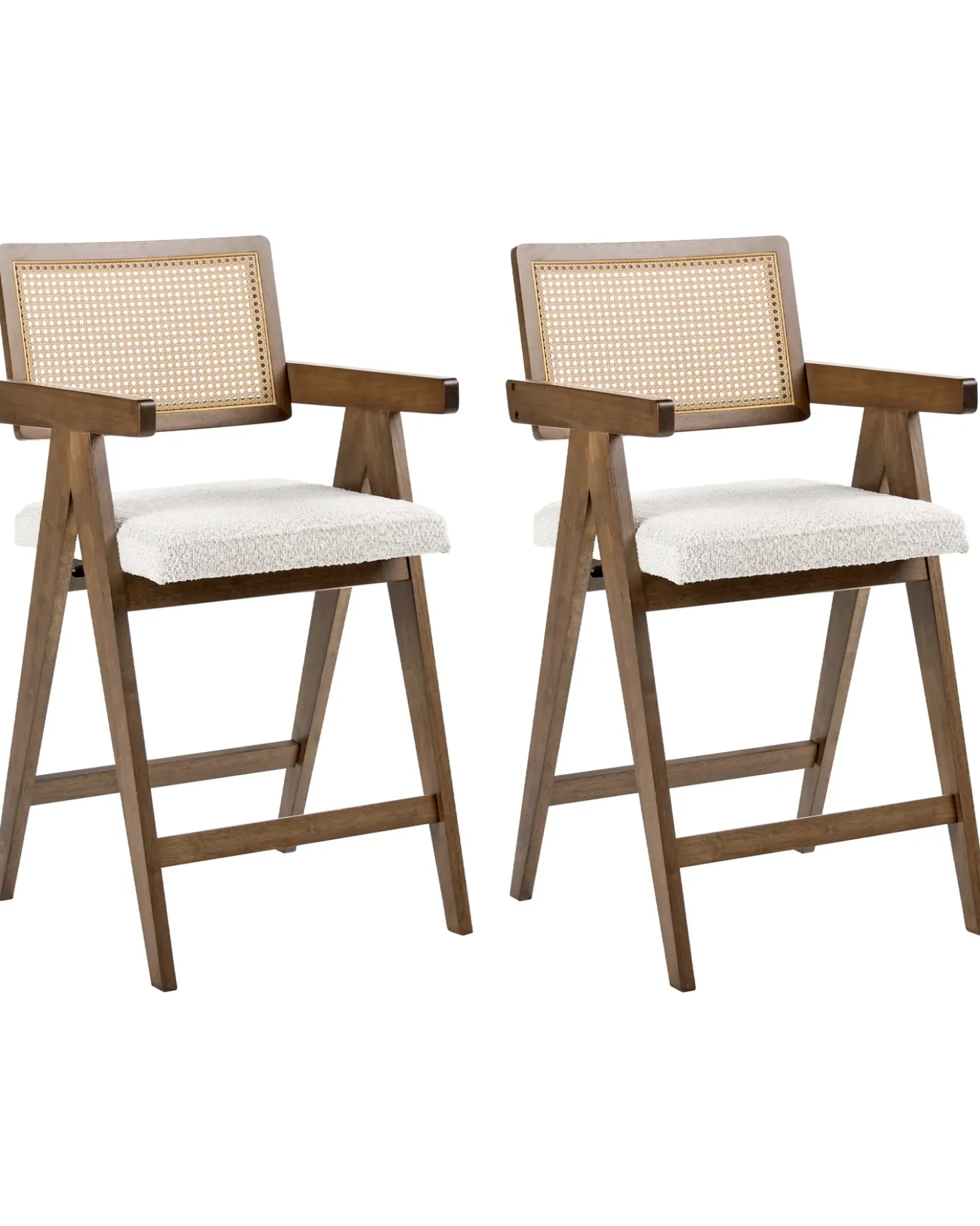 Set di 2 sedie alte AVA Legno Marrone/Beige chiaro