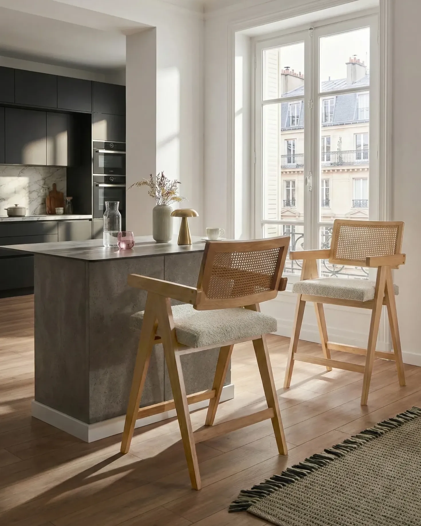 Set di 2 sedie alte AVA Legno Marrone chiaro/Beige