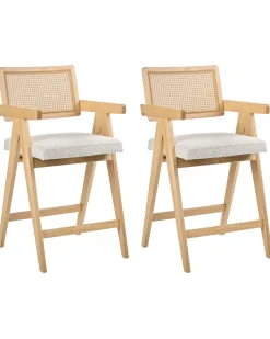 Set di 2 sedie alte AVA Legno Marrone chiaro/Beige