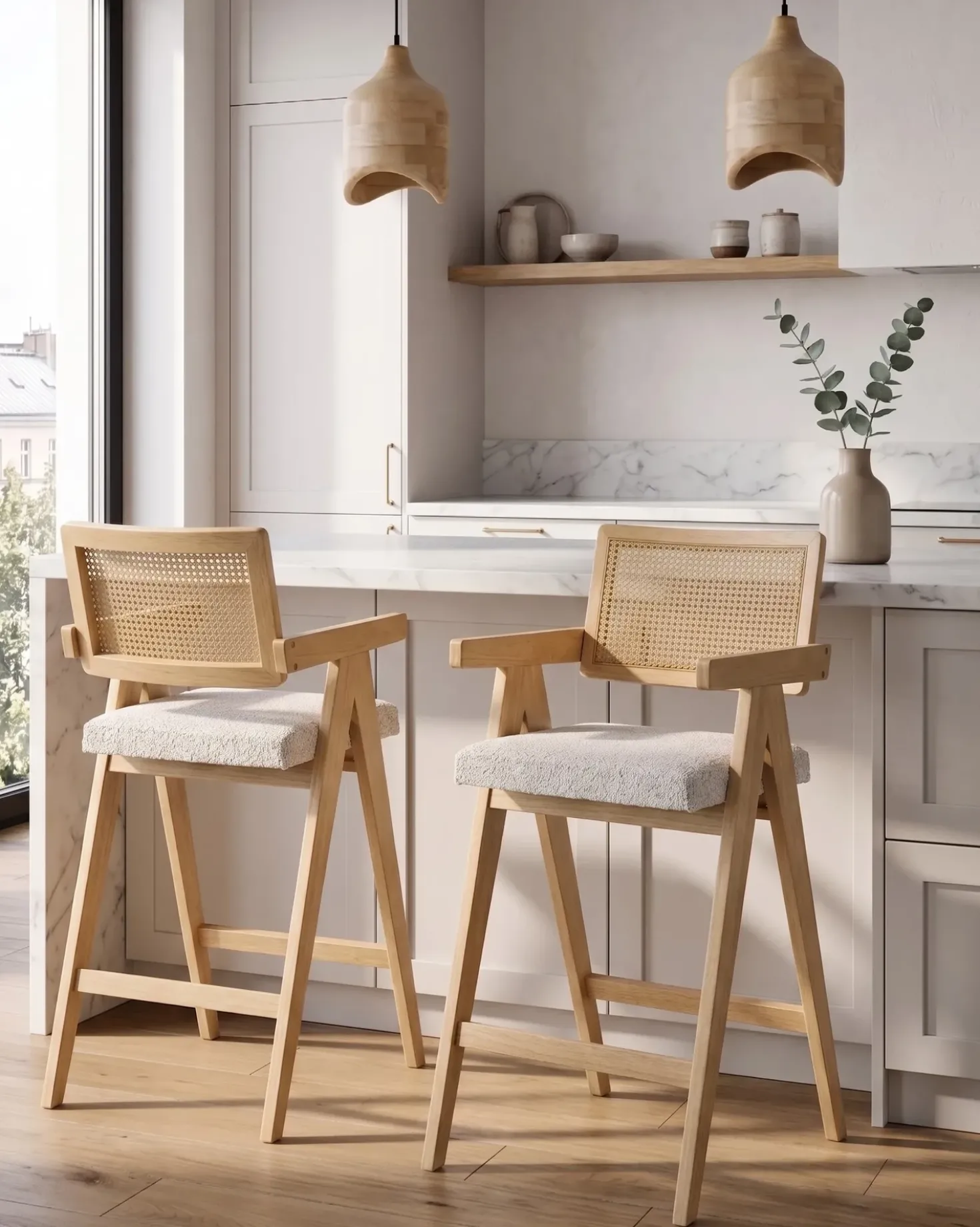 Set di 2 sedie alte AVA Legno Marrone chiaro/Beige