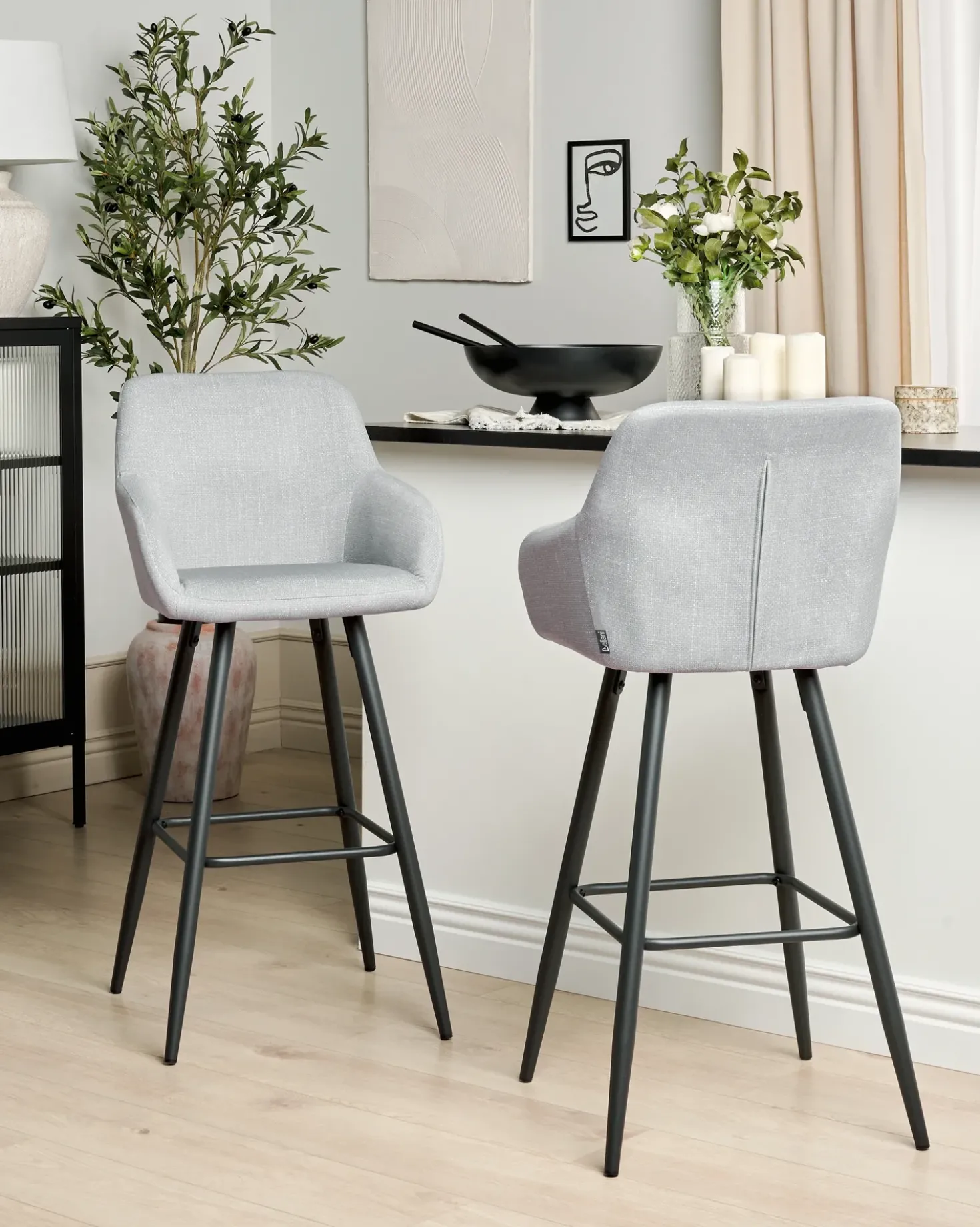 Set di 2 sedie alte CASMALIA Velluto Grigio chiaro