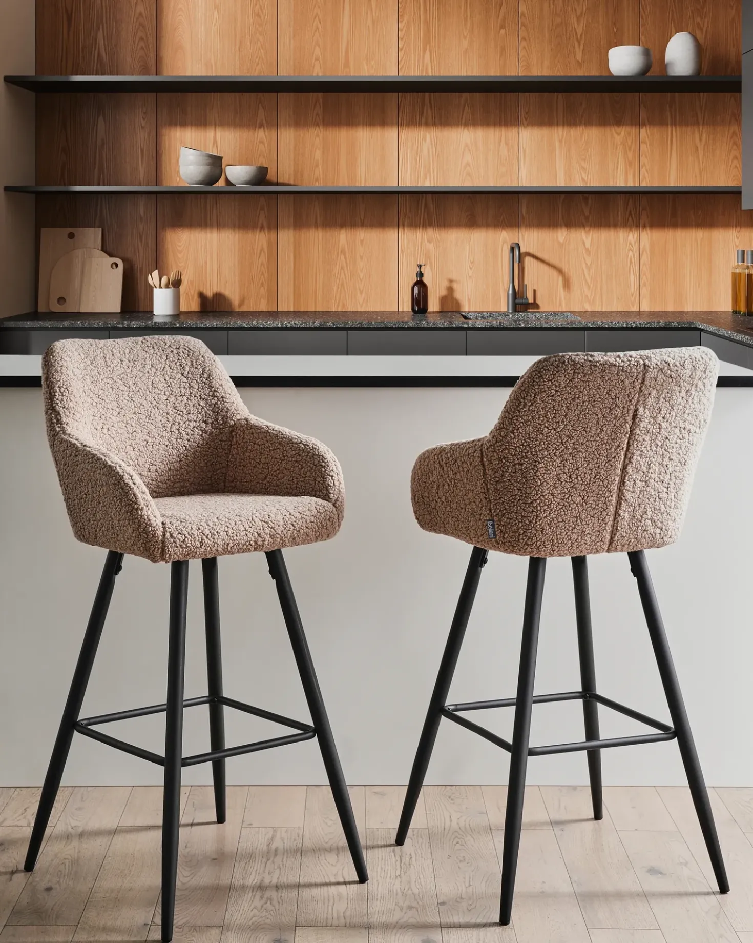 Set di 2 sedie alte CASMALIA Bouclé Tortora