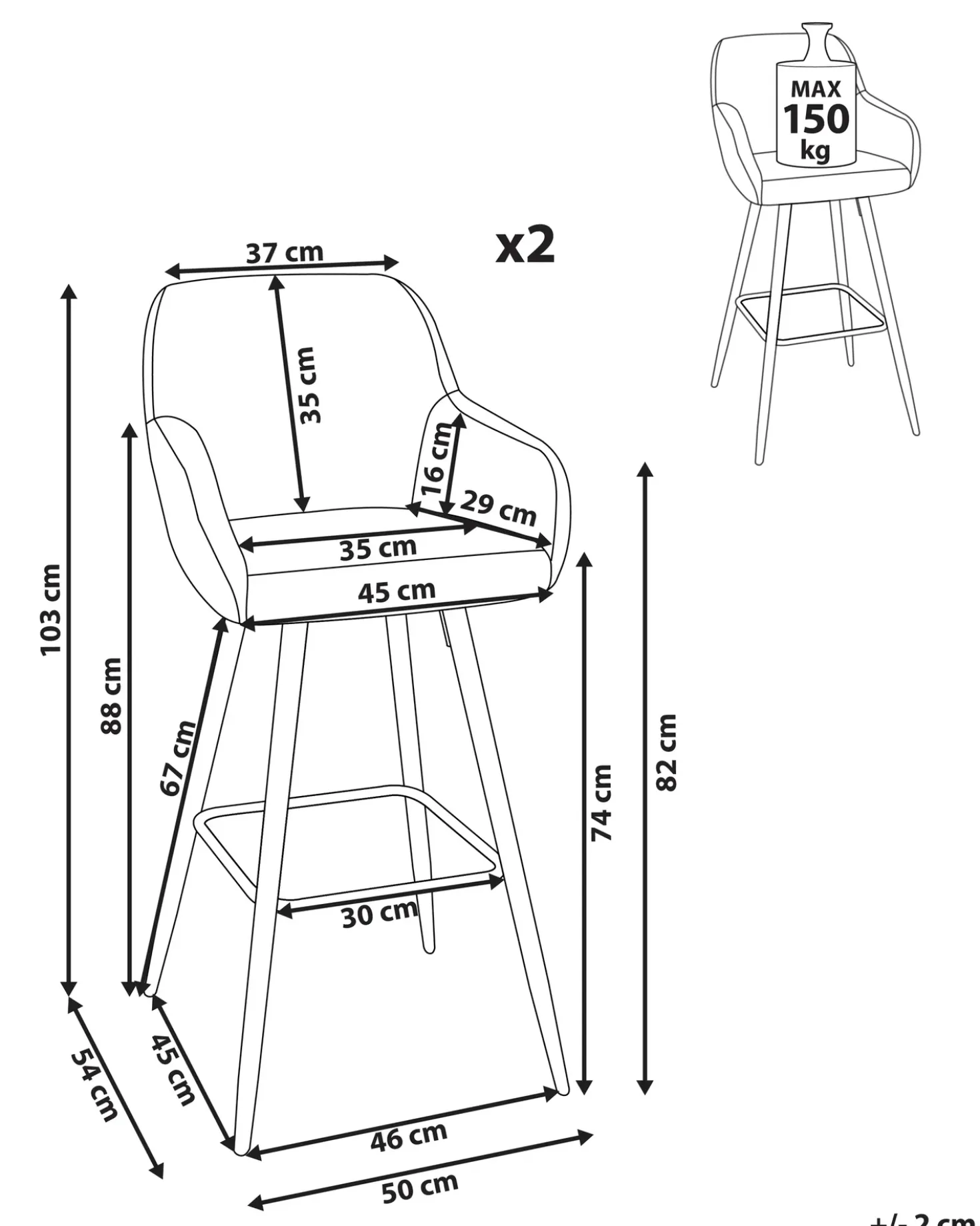 Set di 2 sedie alte CASMALIA Bouclé Tortora