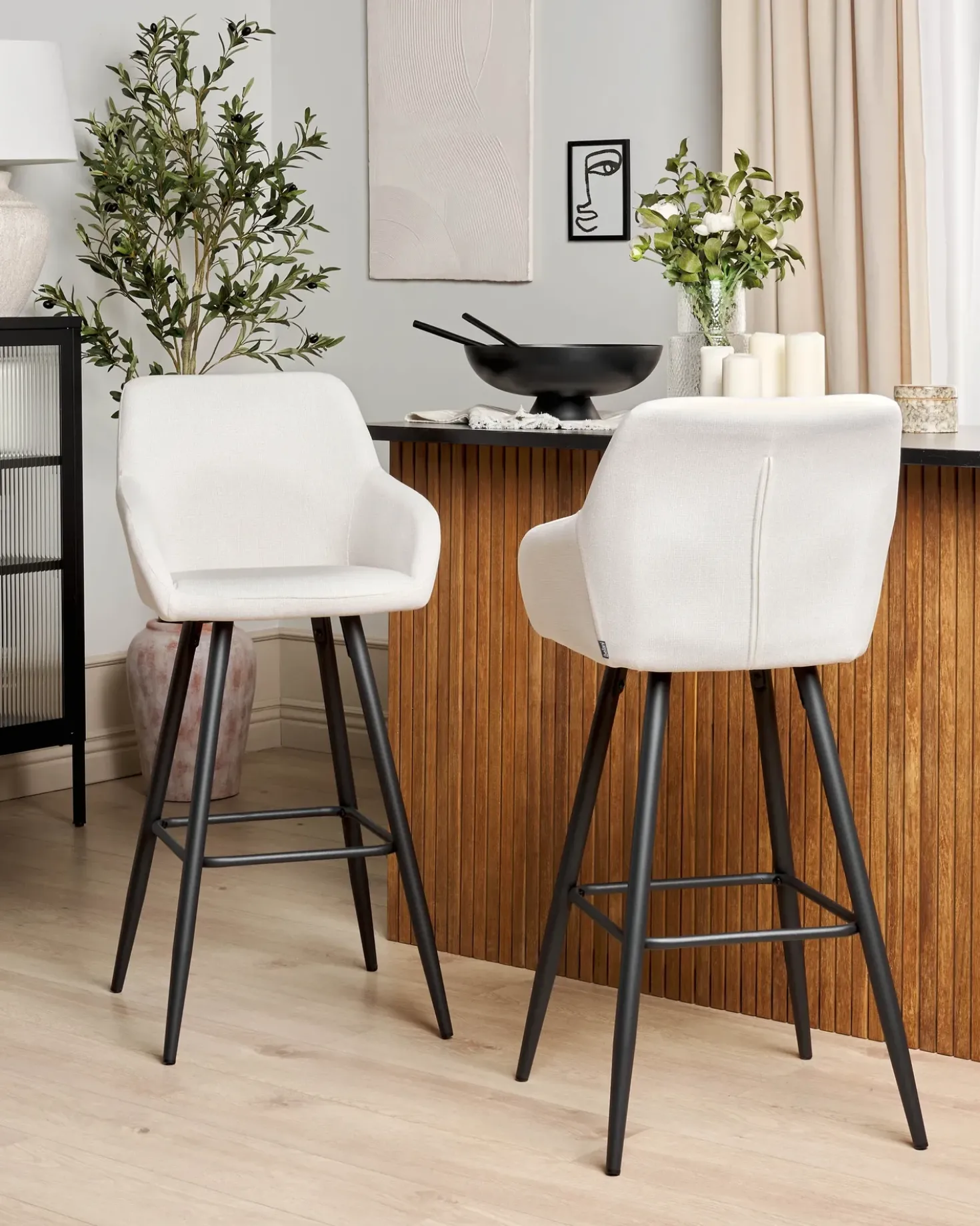 Set di 2 sedie alte CASMALIA Velluto Bianco sporco