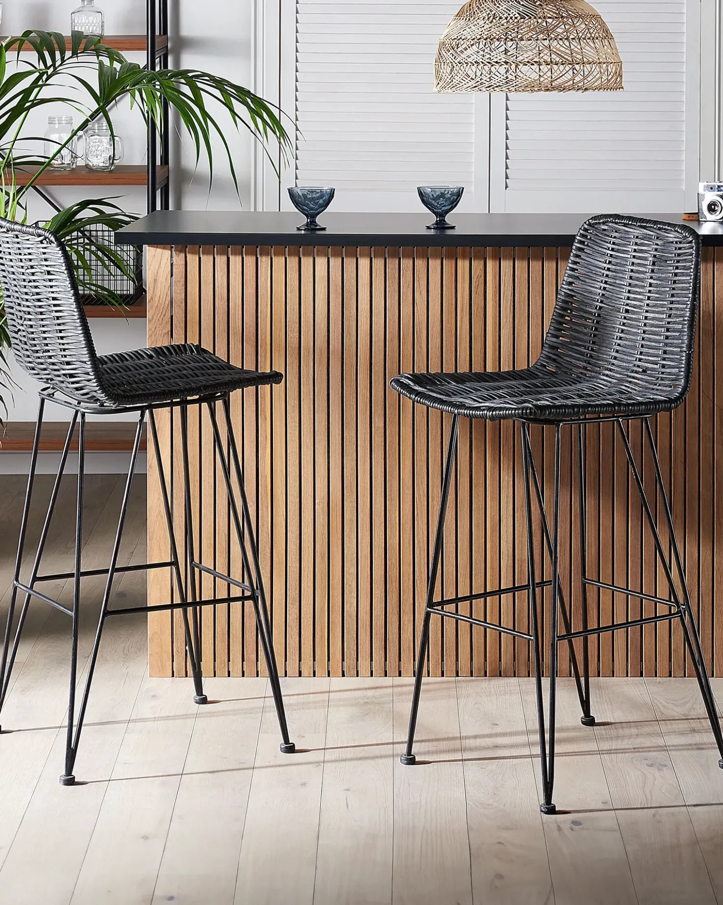 Set di 2 sedie alte CASSITA Rattan Nero