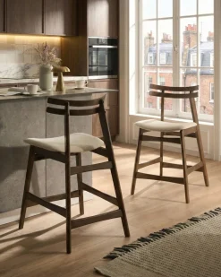 Set di 2 sedie alte CYNTHIANA Legno Marrone/Bianco Sporco