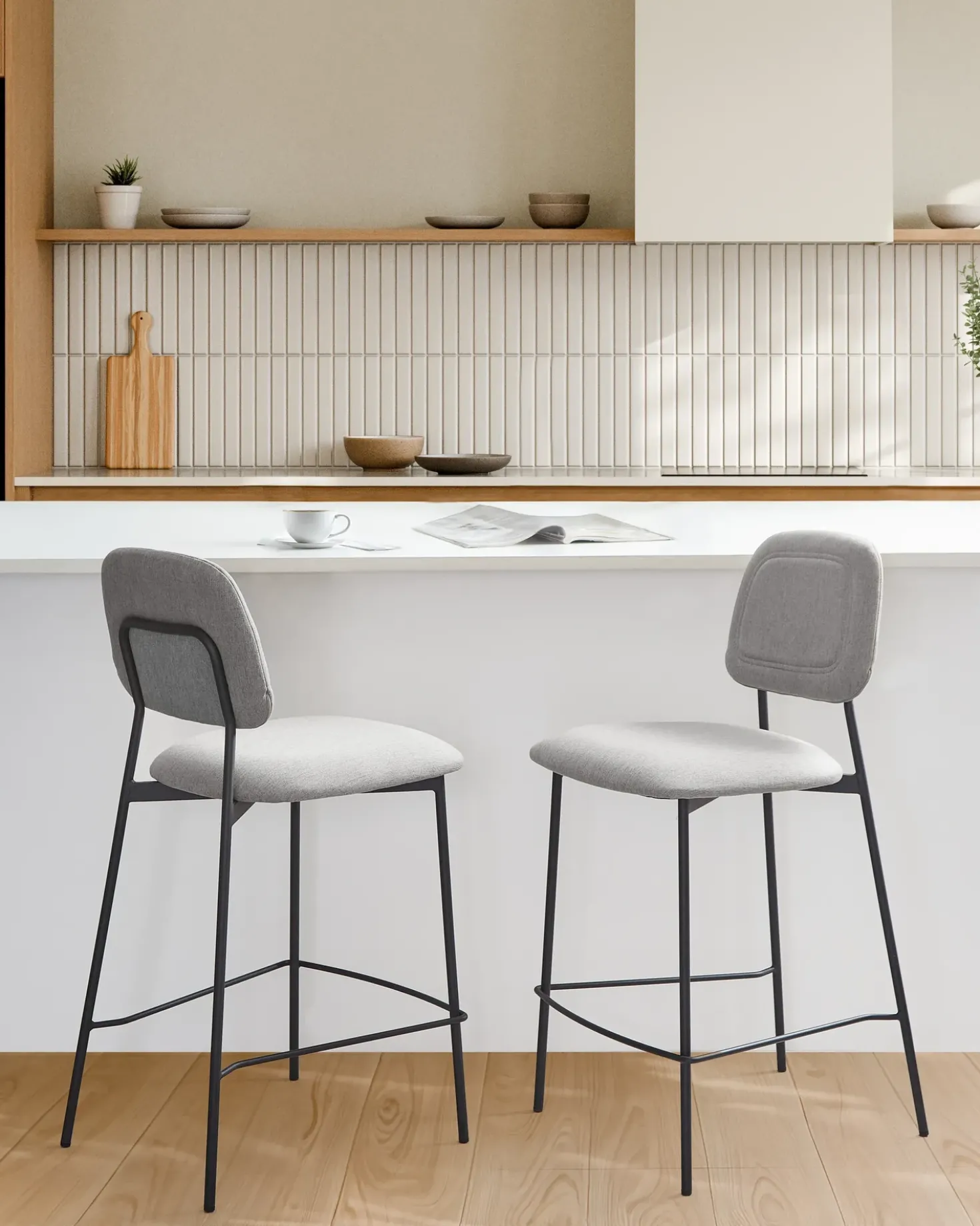 Set di 2 sedie alte DUETTE Lino sintetico Grigio chiaro