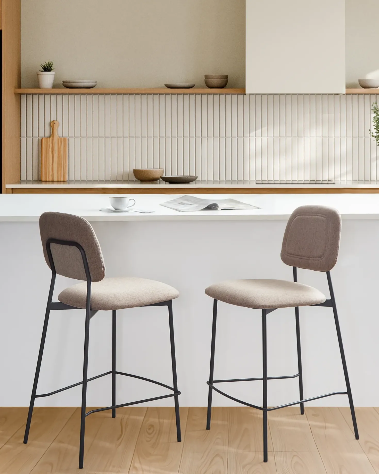 Set di 2 sedie alte DUETTE Lino sintetico Tortora