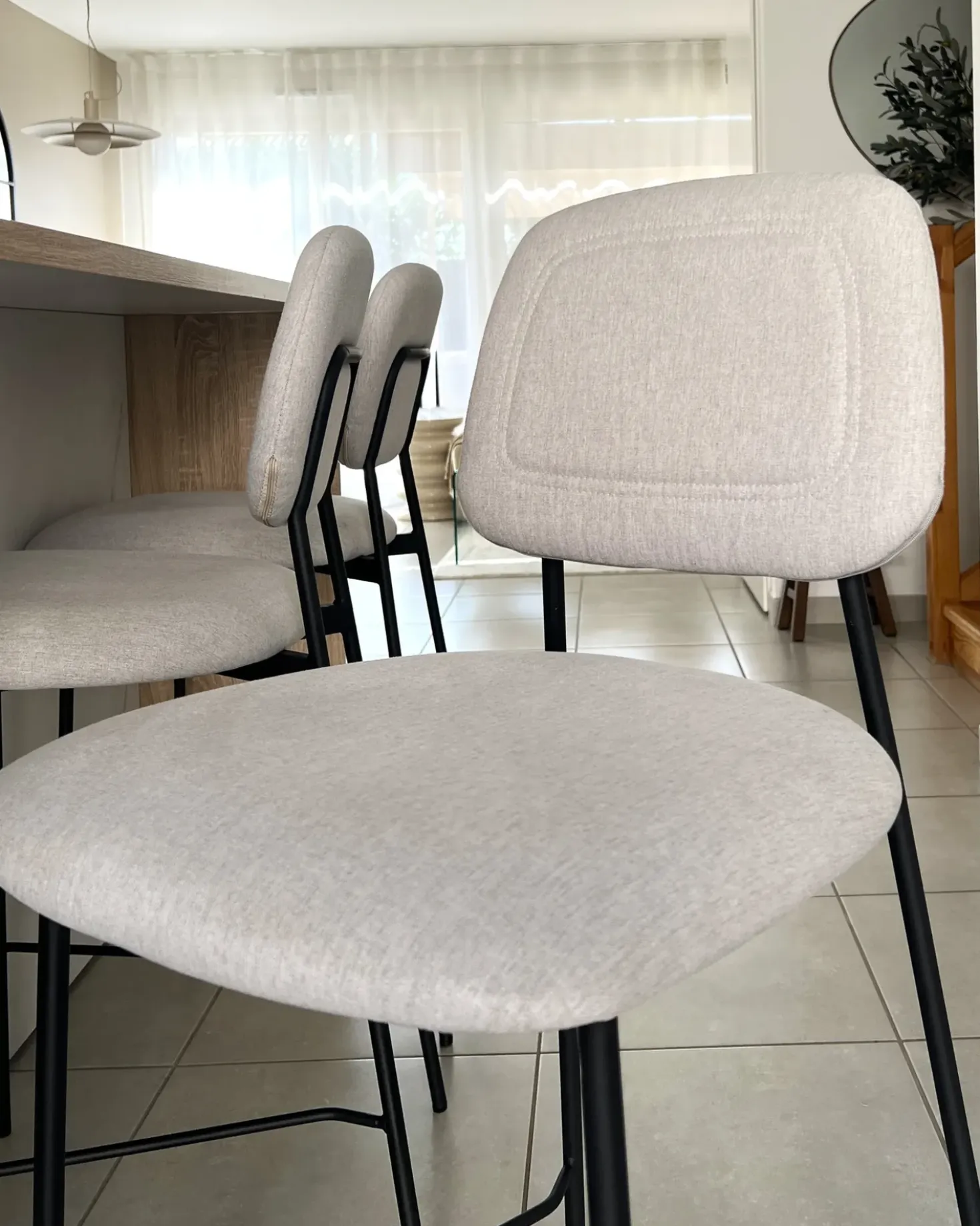 Set di 2 sedie alte DUETTE Lino sintetico Tortora