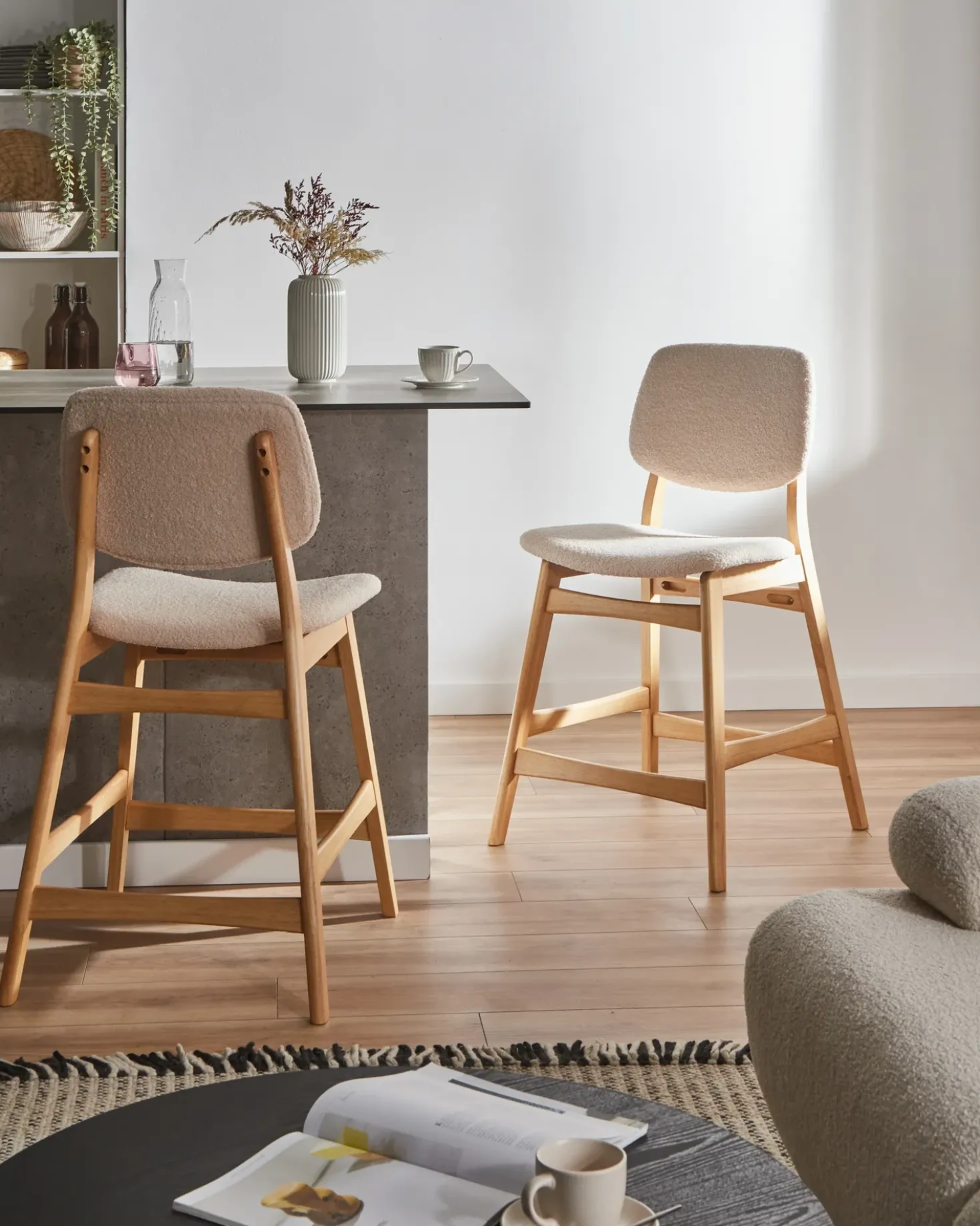 Set di 2 sedie alte ELAINE Bouclé Marrone chiaro/Beige