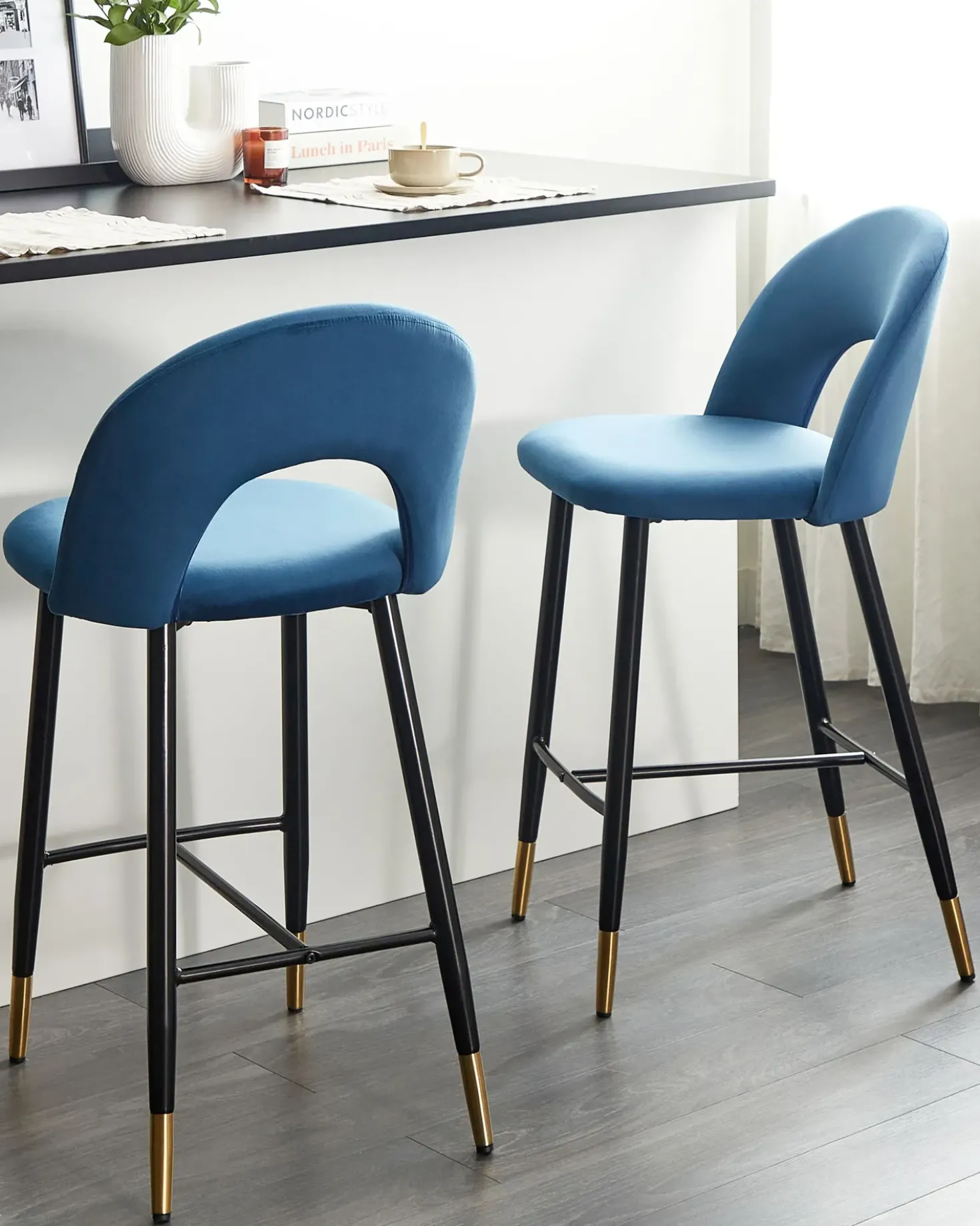 Set di 2 sedie alte FALTON Velluto Blu