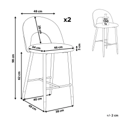 Set di 2 sedie alte FALTON Velluto Grigio