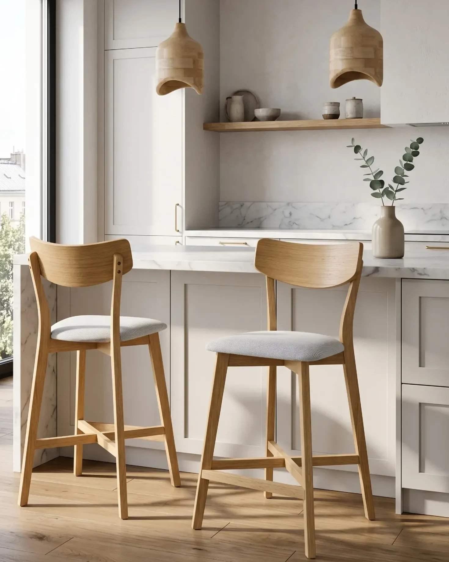 Set di 2 sedie alte HOPE Legno Marrone chiaro/Grigio