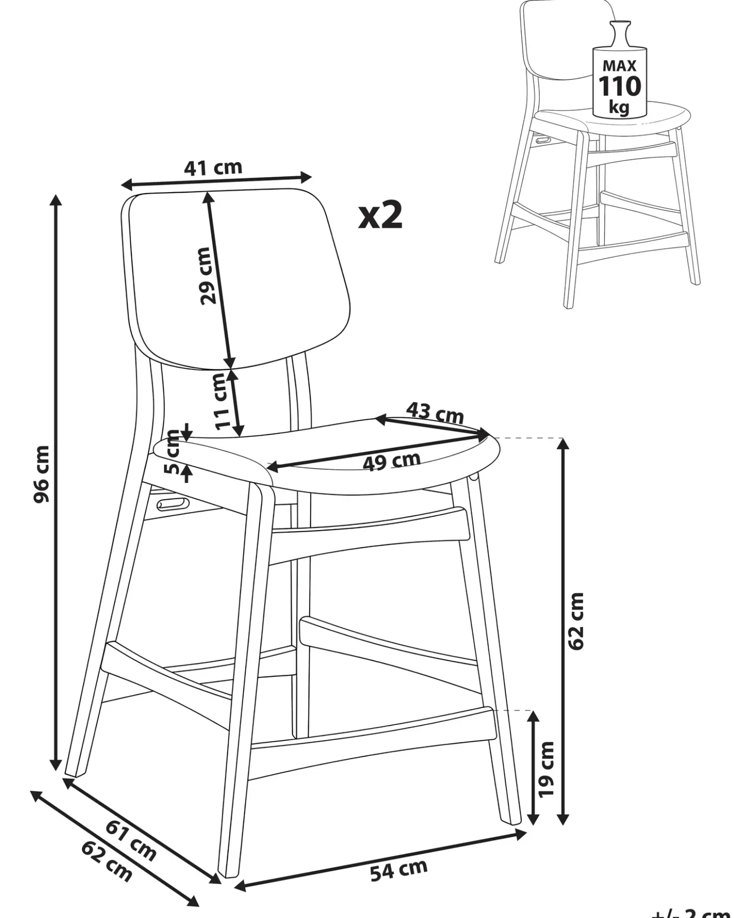 Set di 2 sedie alte MAYER Legno Bianco sporco/Marrone