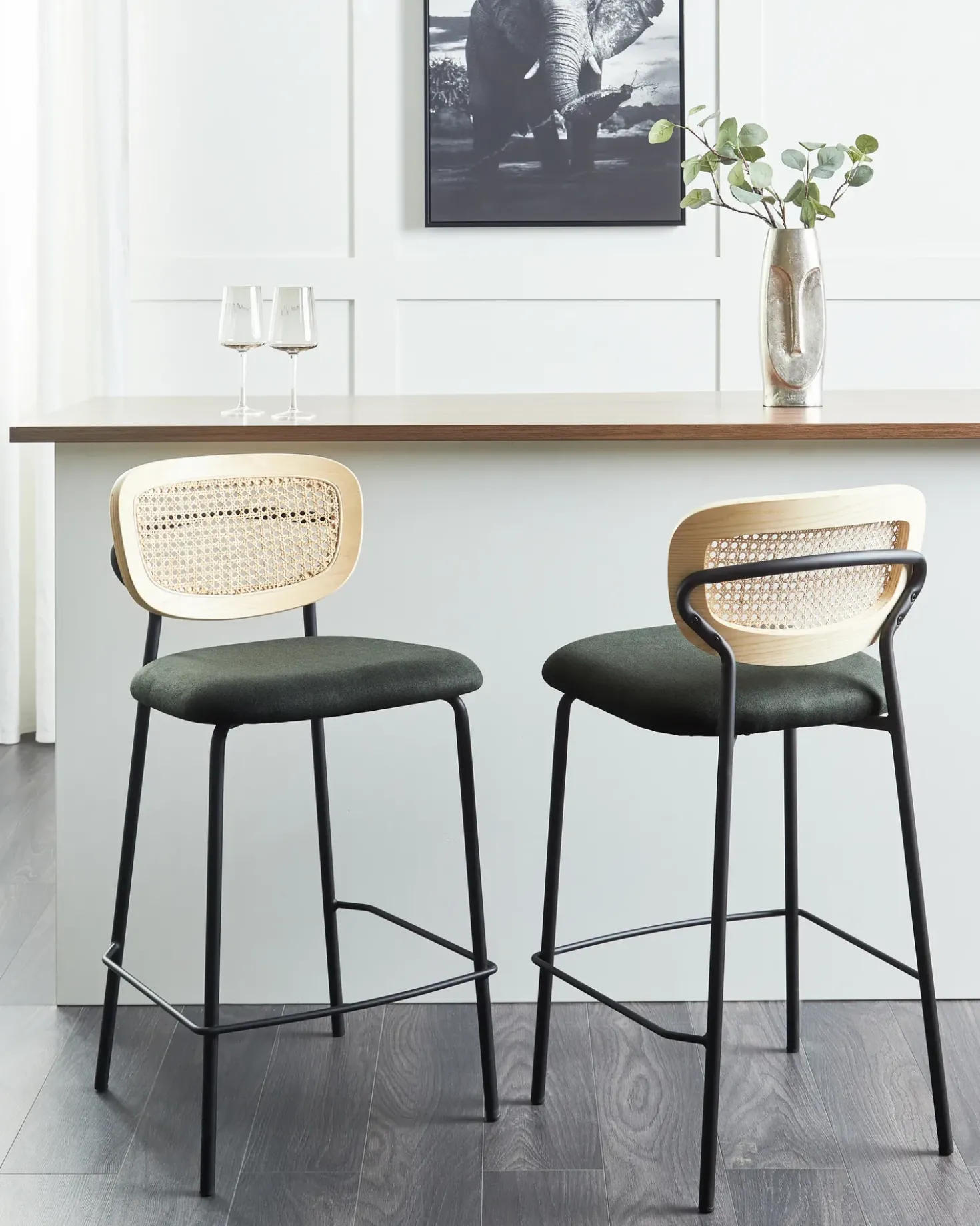 Set di 2 sedie alte MAYETTA Rattan Verde scuro