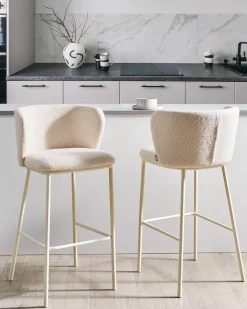 Set di 2 sedie alte MINA II Bouclé Beige chiaro