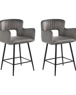 Set di 2 sedie alte SANILAC Velluto Grigio chiaro