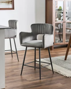 Set di 2 sedie alte SANILAC Velluto Grigio chiaro
