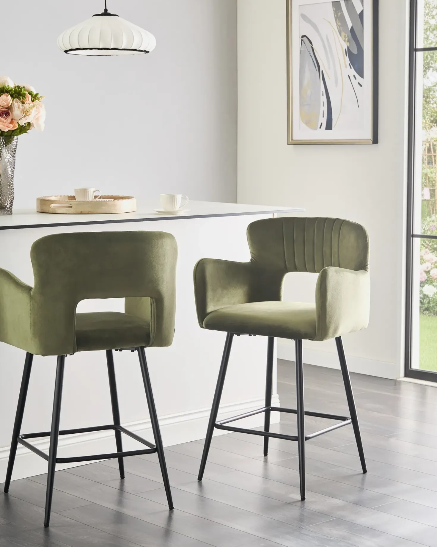 Set di 2 sedie alte SANILAC Velluto Verde oliva