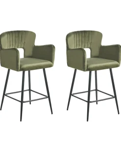 Set di 2 sedie alte SANILAC Velluto Verde oliva