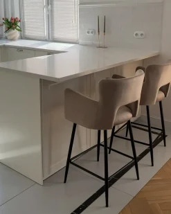 Set di 2 sedie alte SANILAC Velluto Tortora