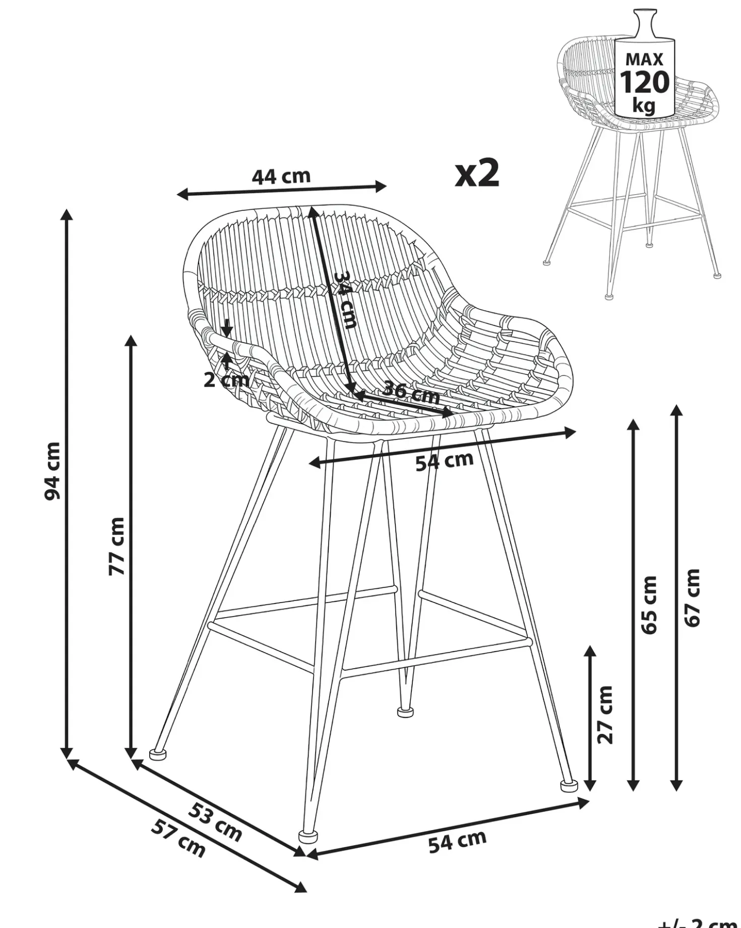 Set di 2 sedie alte TERRELL Rattan Nero