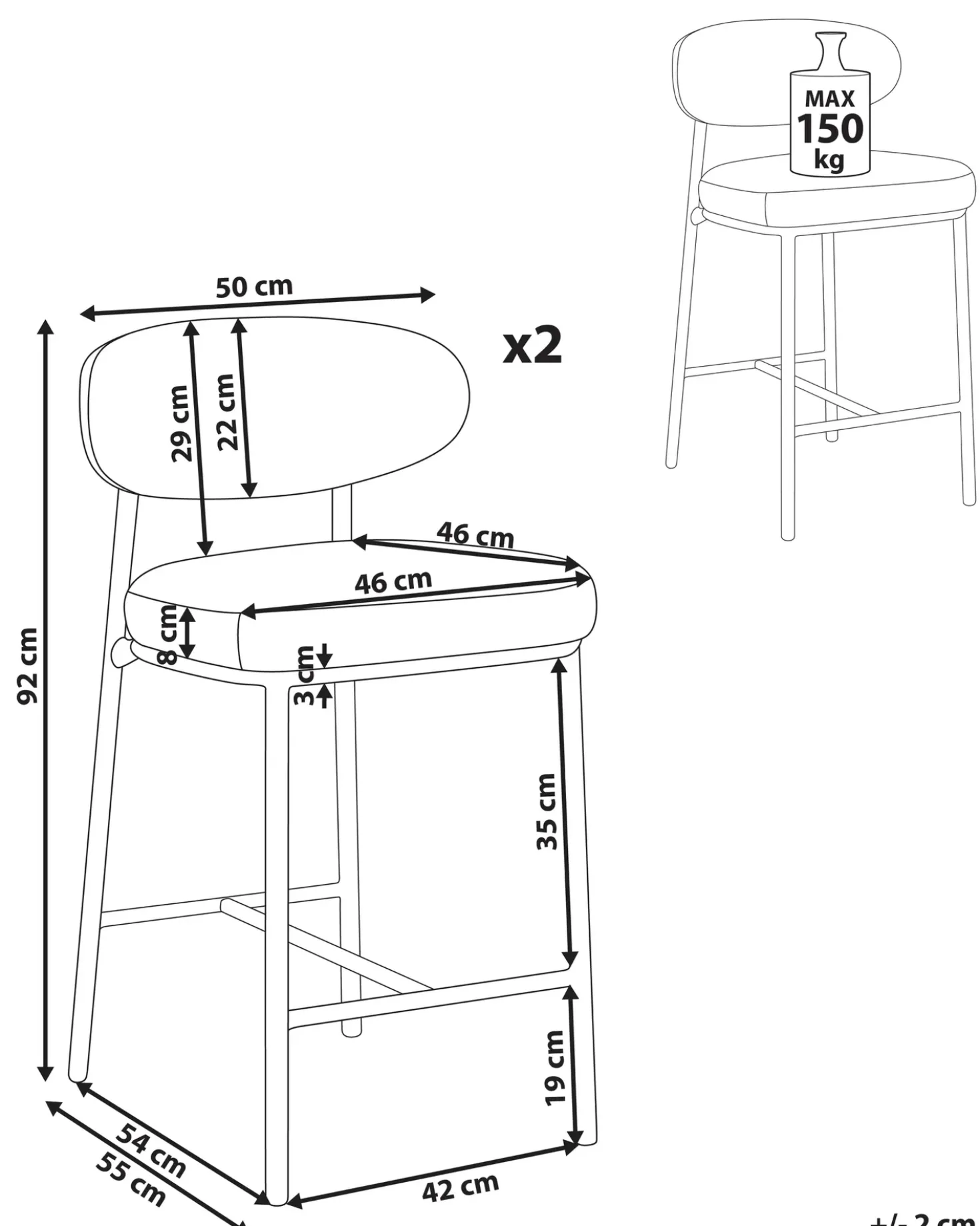 Set di 2 sedie alte UNITY Bouclé Tortora