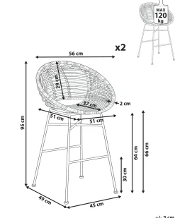Set di 2 sedie alte WINDOM Rattan Naturale