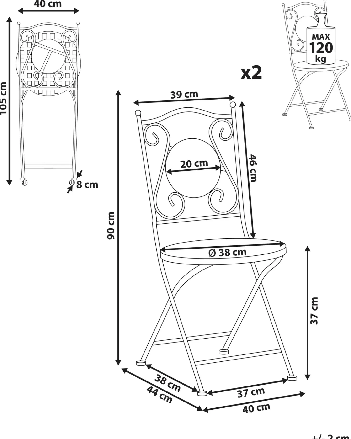Set di 2 sedie da giardino CASARIO Metallo Nero