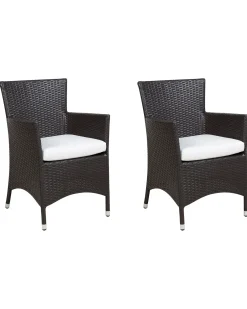 Set di 2 sedie da giardino con cuscini ITALY Rattan sintetico (PE) Marrone scuro