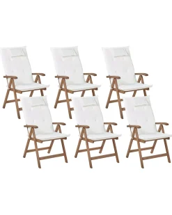 Set di 6 sedie da giardino con cuscini AMANTEA Legno d'acacia Bianco sporco