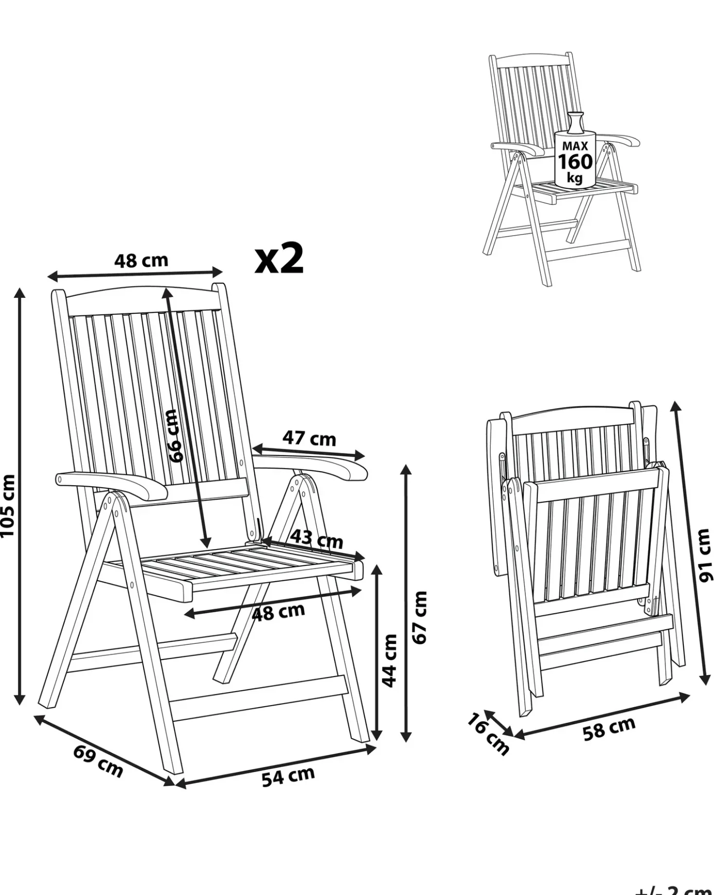Set di 2 sedie da giardino JAVA Legno d'acacia Marrone chiaro