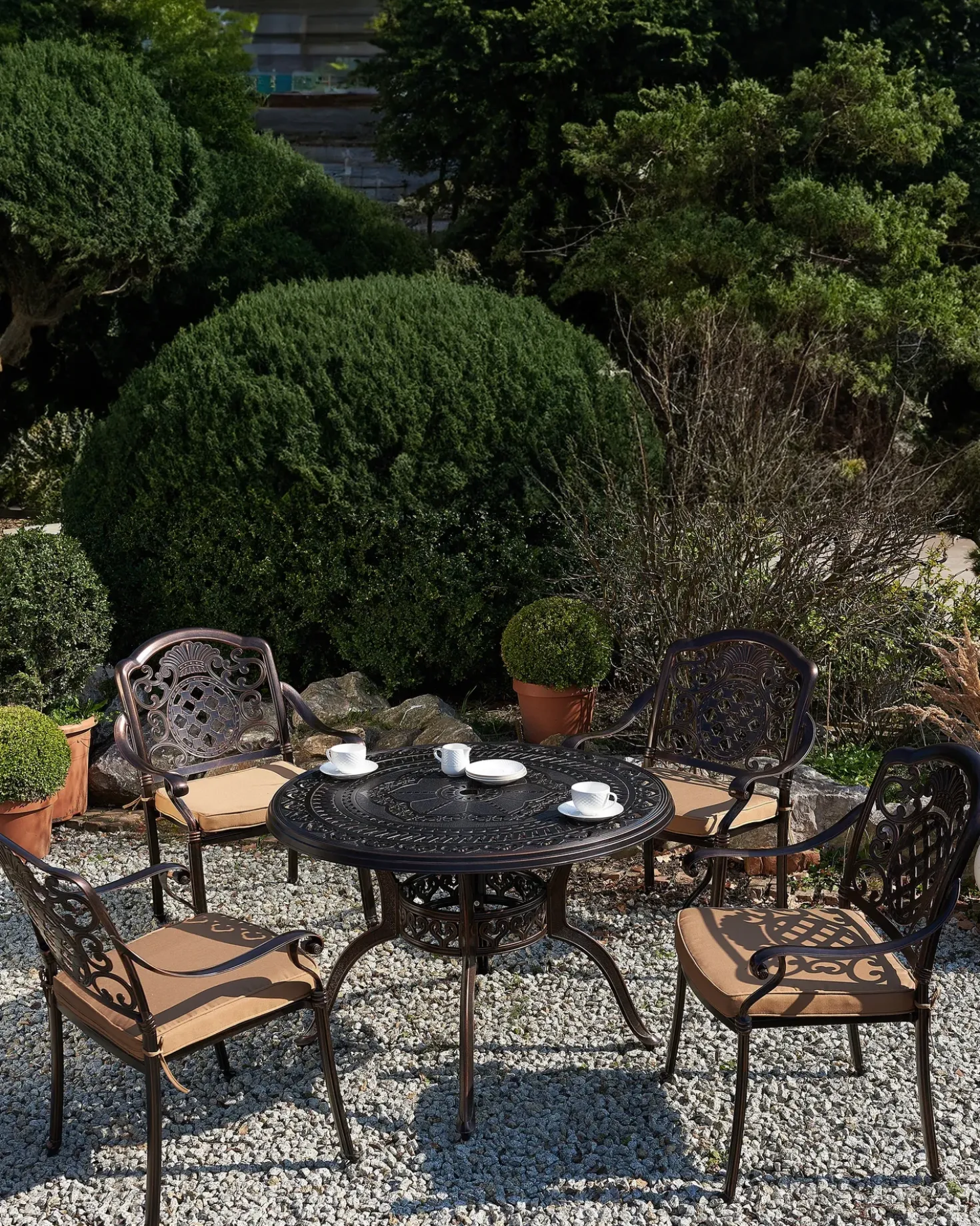 Set di 4 sedie da giardino con cuscini SALENTO Metallo Marrone scuro