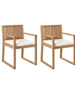 Set di 2 sedie da giardino con cuscini SASSARI PREMIUM Legno di acacia certificato Beige chiaro