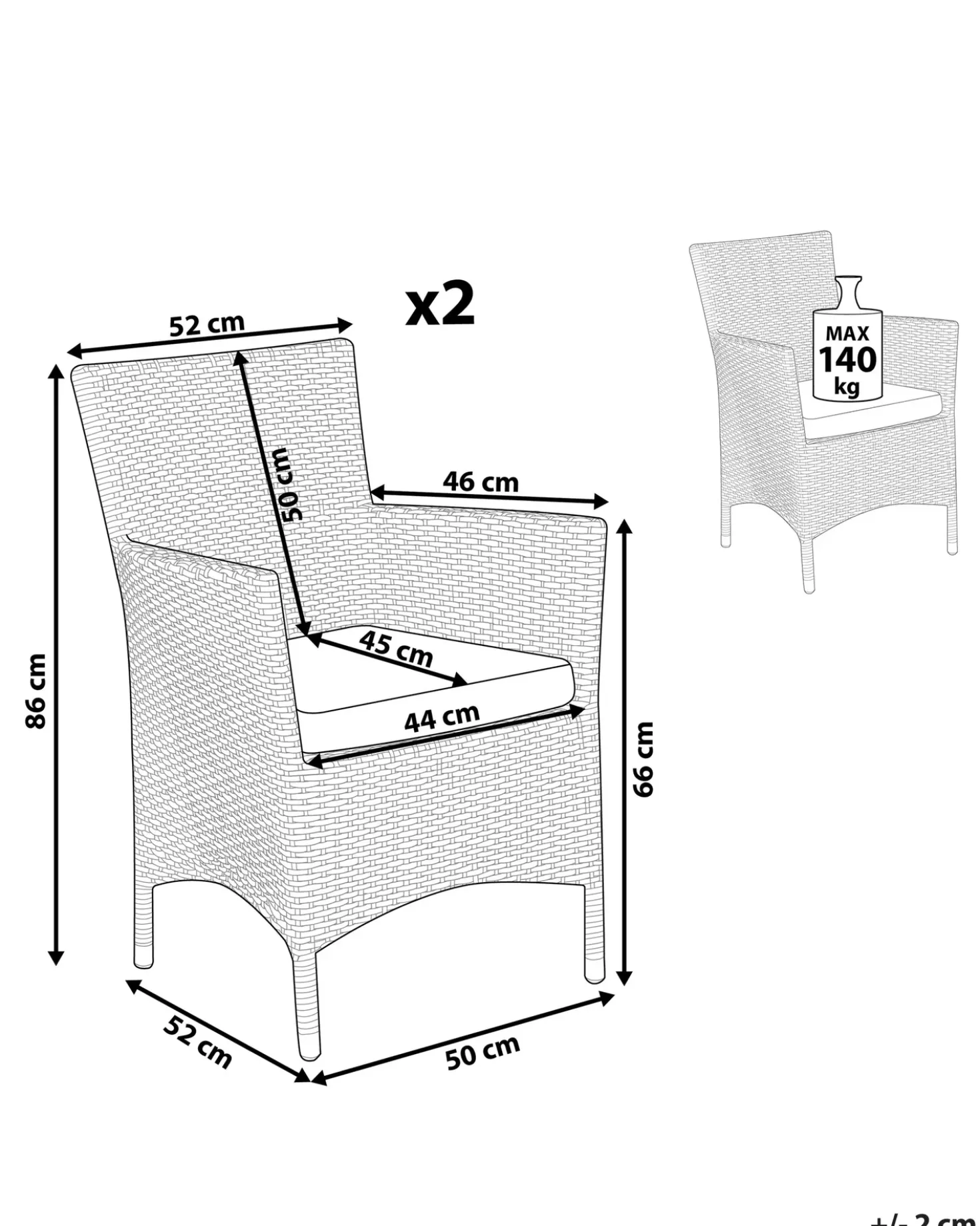Set di 2 sedie da giardino con cuscini ITALY Rattan sintetico (PE) Bianco