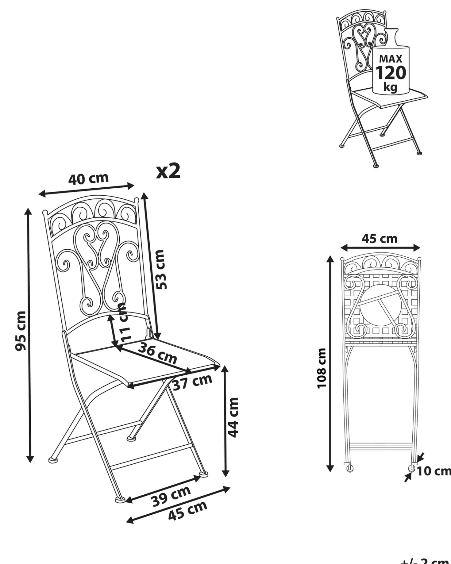 Set di 2 sedie da giardino JUINA Pieghevole Metallo Beige chiaro