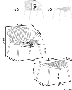 Set di 2 sedie da giardino CASPERIA con poggiapiedi Verde