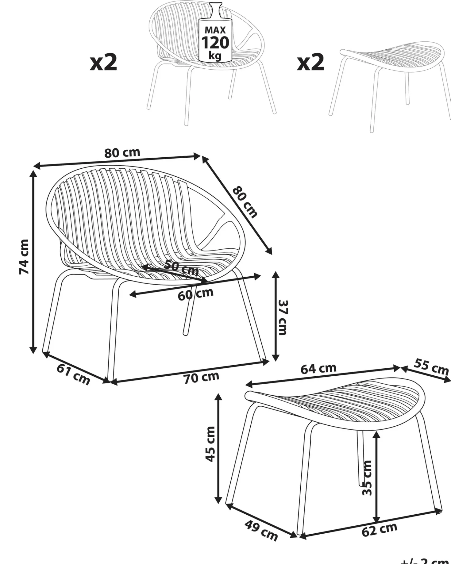 Set di 2 sedie da giardino CASPERIA con poggiapiedi Verde