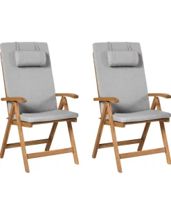 Set di 2 sedie da giardino con cuscini JAVA PREMIUM Legno d'acacia Grigio melange