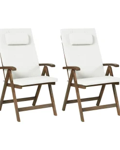 Set di 2 sedie da giardino con cuscini AMANTEA PREMIUM Legno d'acacia Bianco sporco