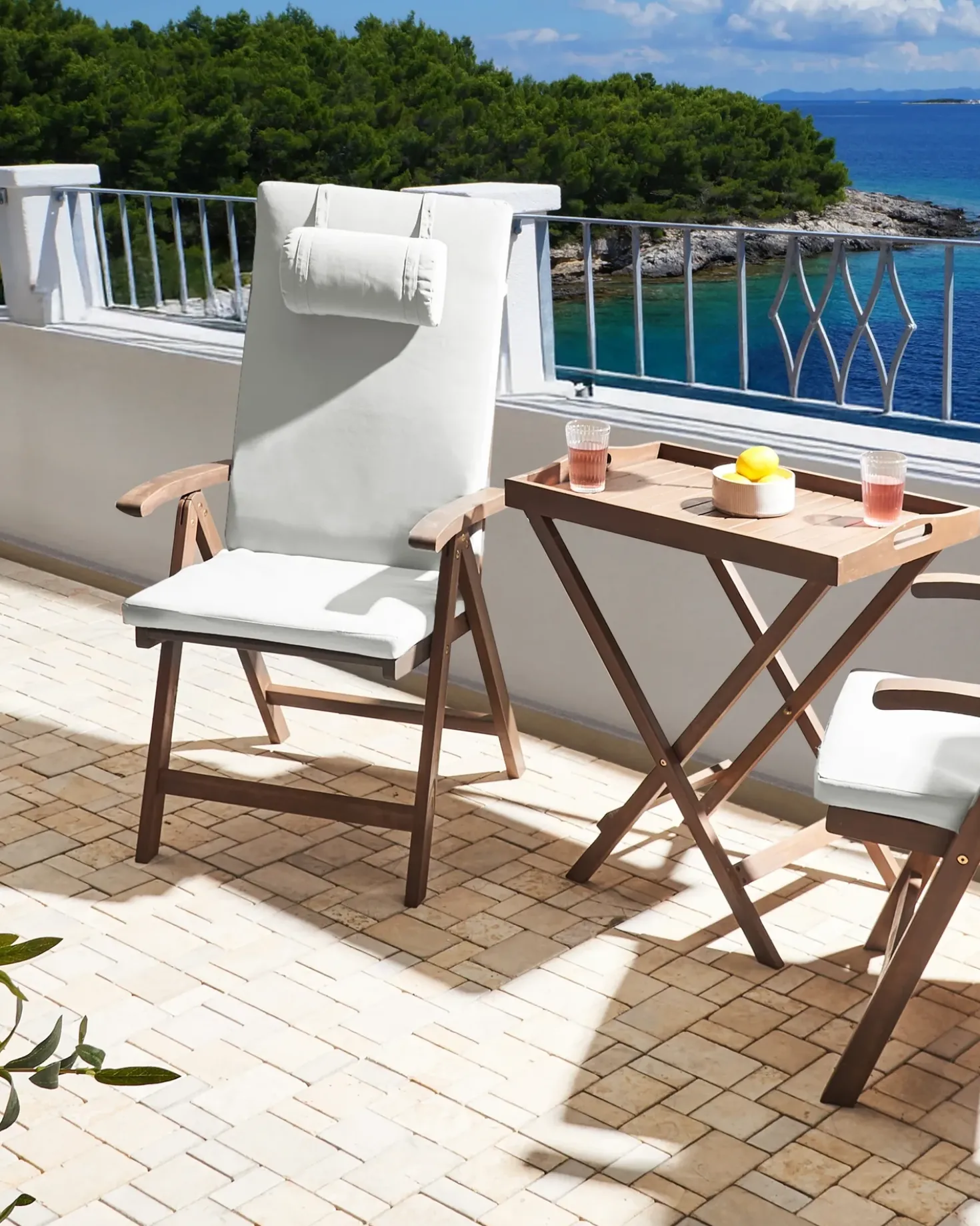 Set di 2 sedie da giardino con cuscini AMANTEA PREMIUM Legno d'acacia Bianco sporco