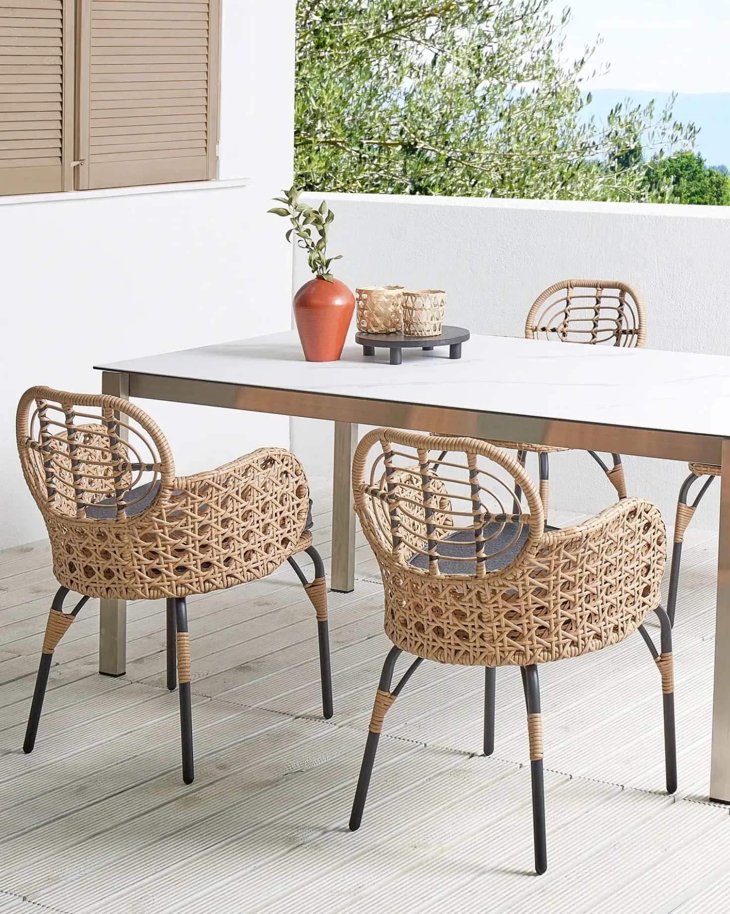 Set di 4 sedie da giardino con cuscini PRATELLO Rattan sintetico (PE) Naturale