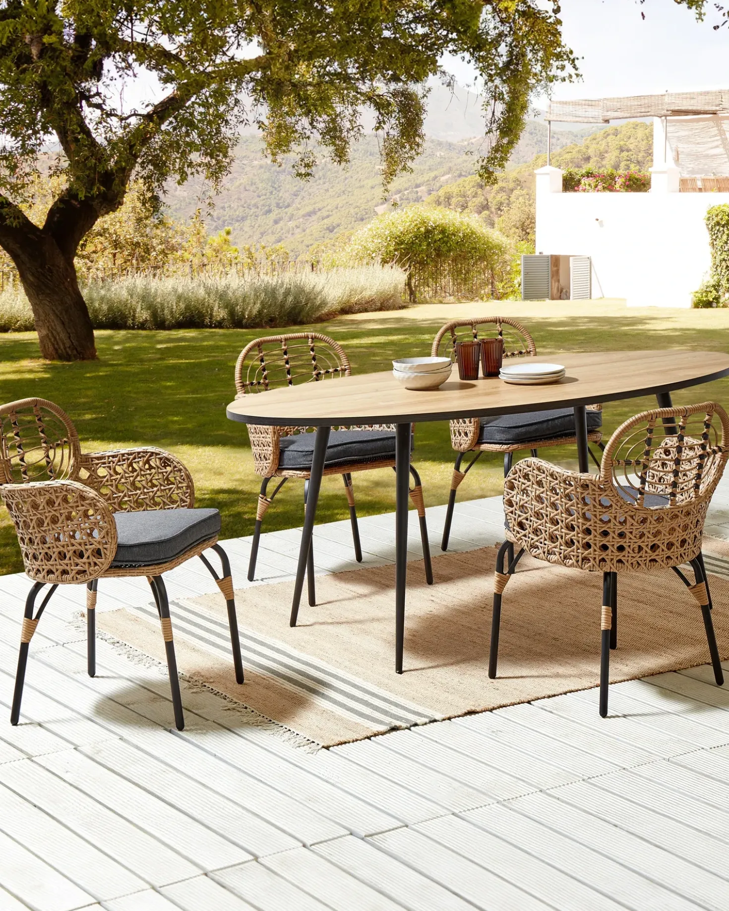Set di 4 sedie da giardino con cuscini PRATELLO Rattan sintetico (PE) Naturale
